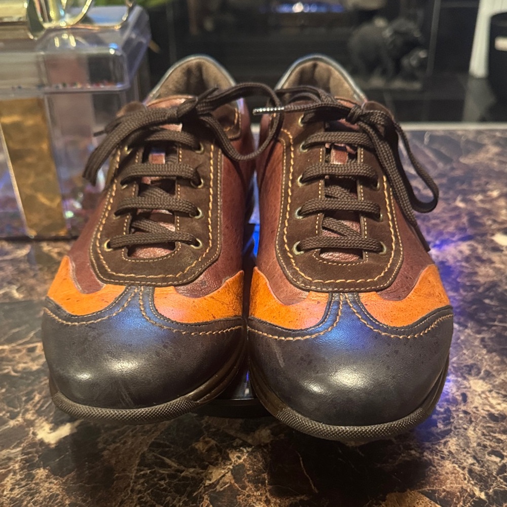 Galizio Torresi Men's Brown/Orange Leather Sneakers - Size 10US/43EU - Picture 4 of 12